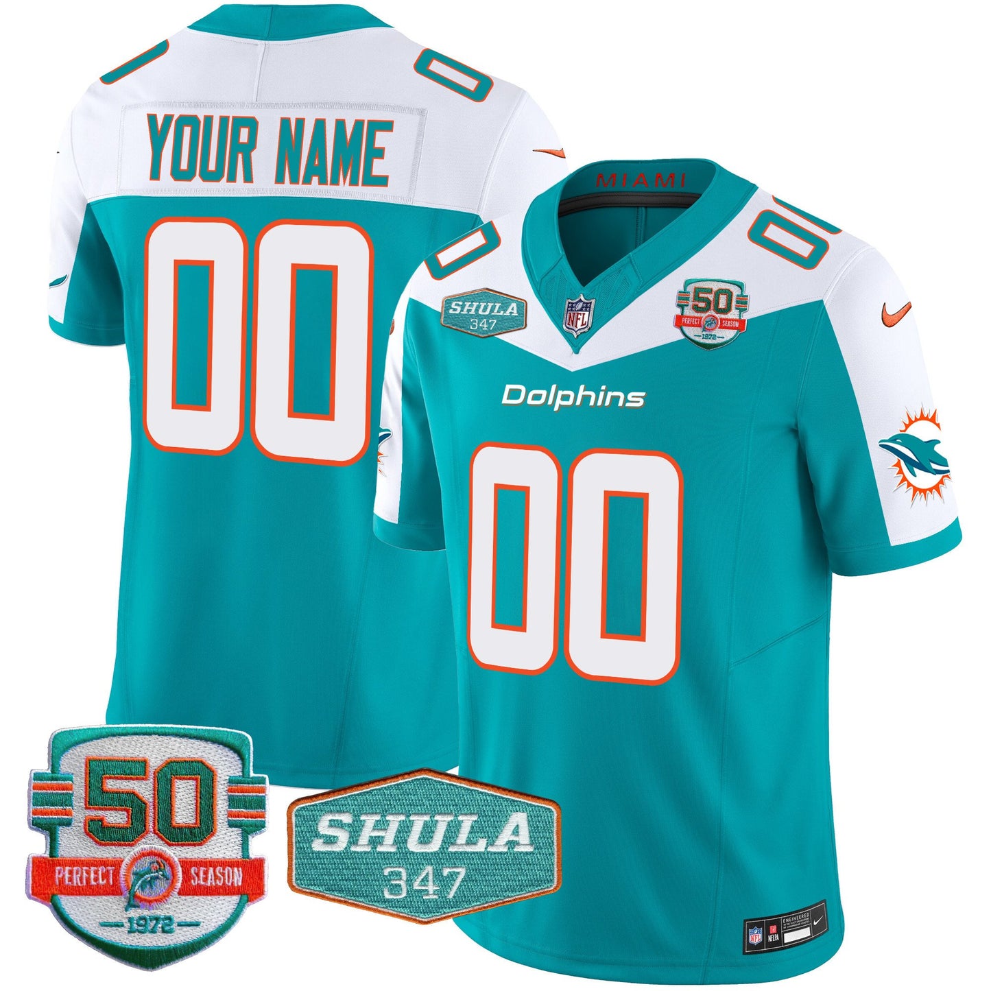 Dolphins Shula 347 Patch Vapor Limited Custom Jersey V2 - All Stitched