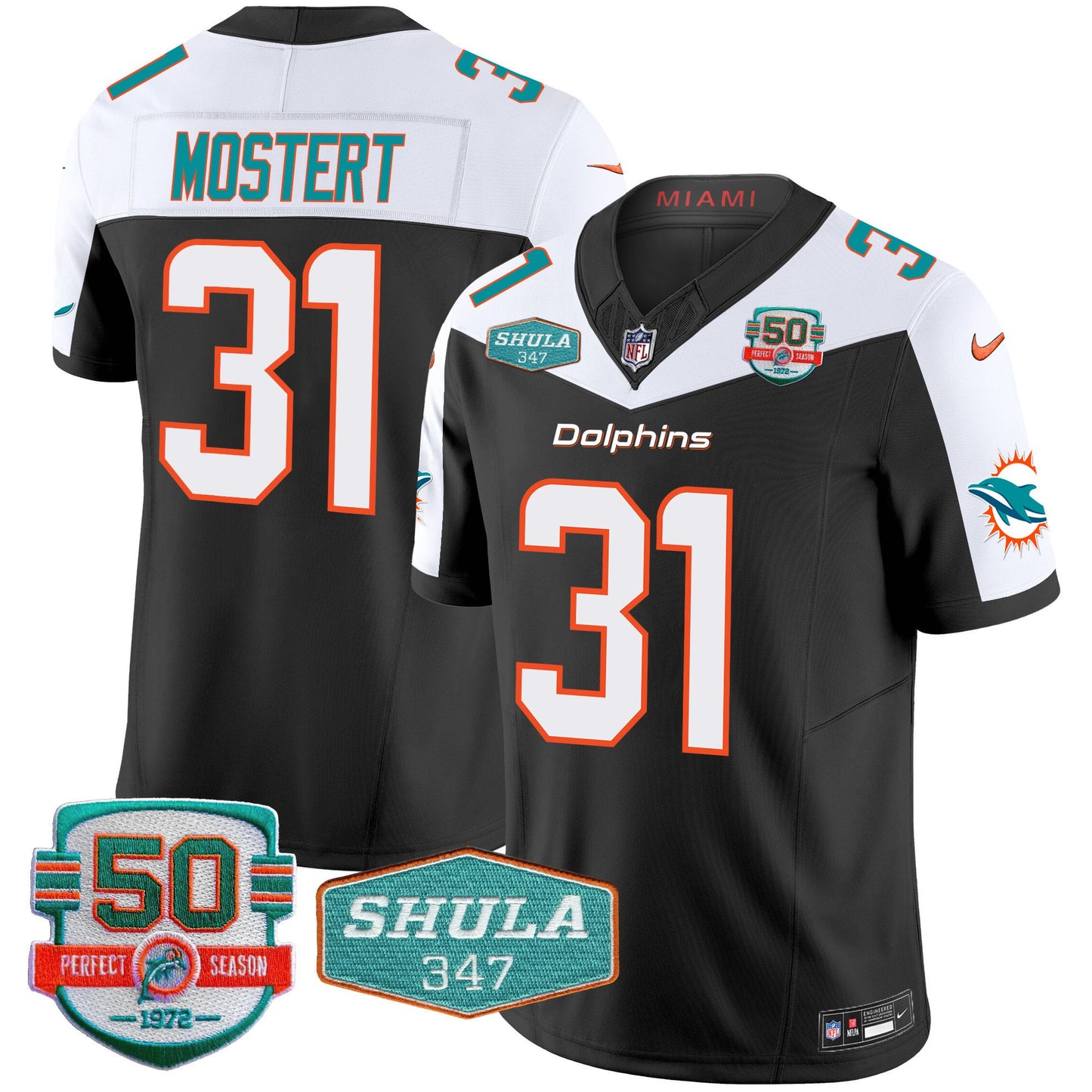 Dolphins Shula 347 Patch Vapor Limited Jersey V2 - All Stitched