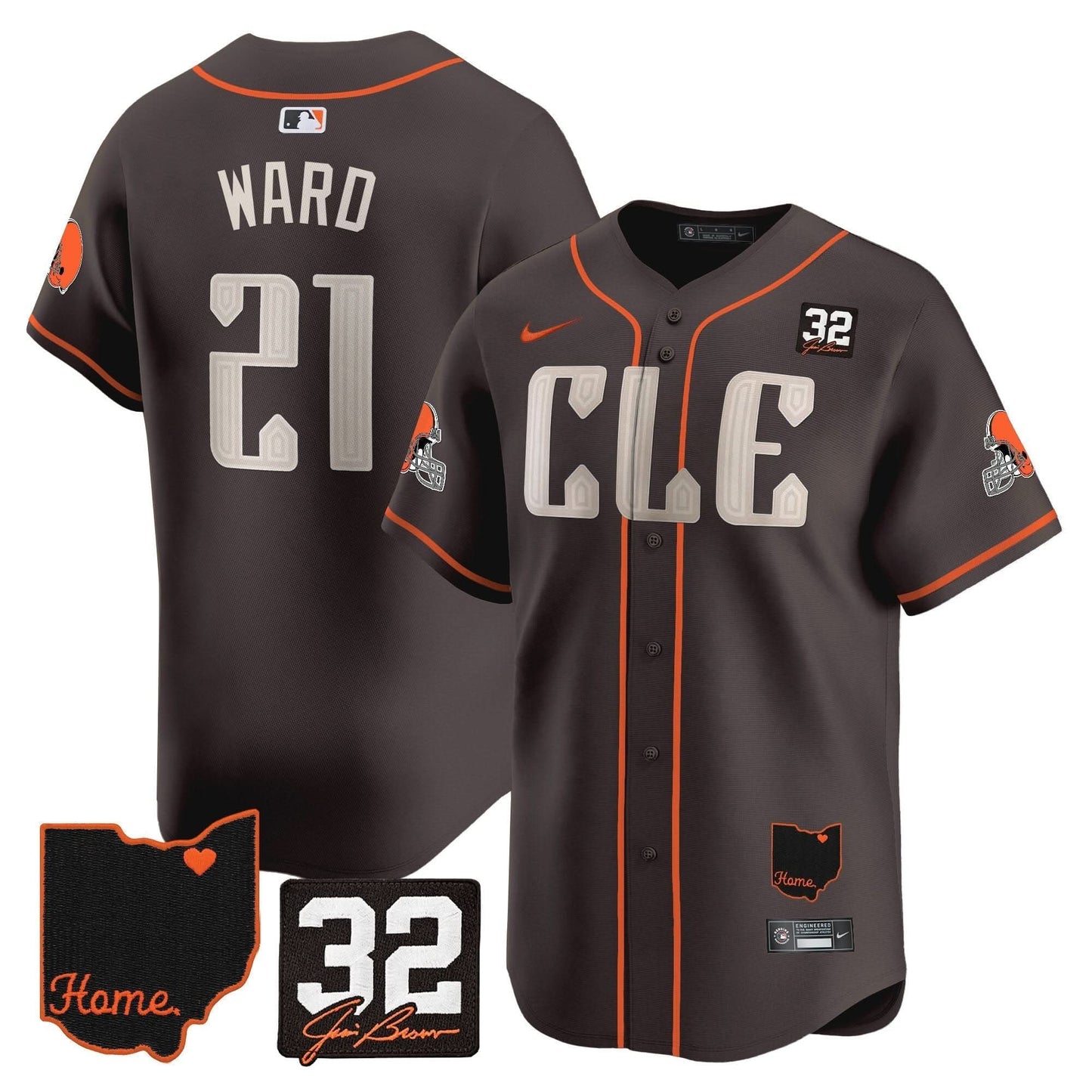 Men's Browns #32 Jim Brown Memorial & Home Patch Vapor Premier Limited Jersey - All Stitched