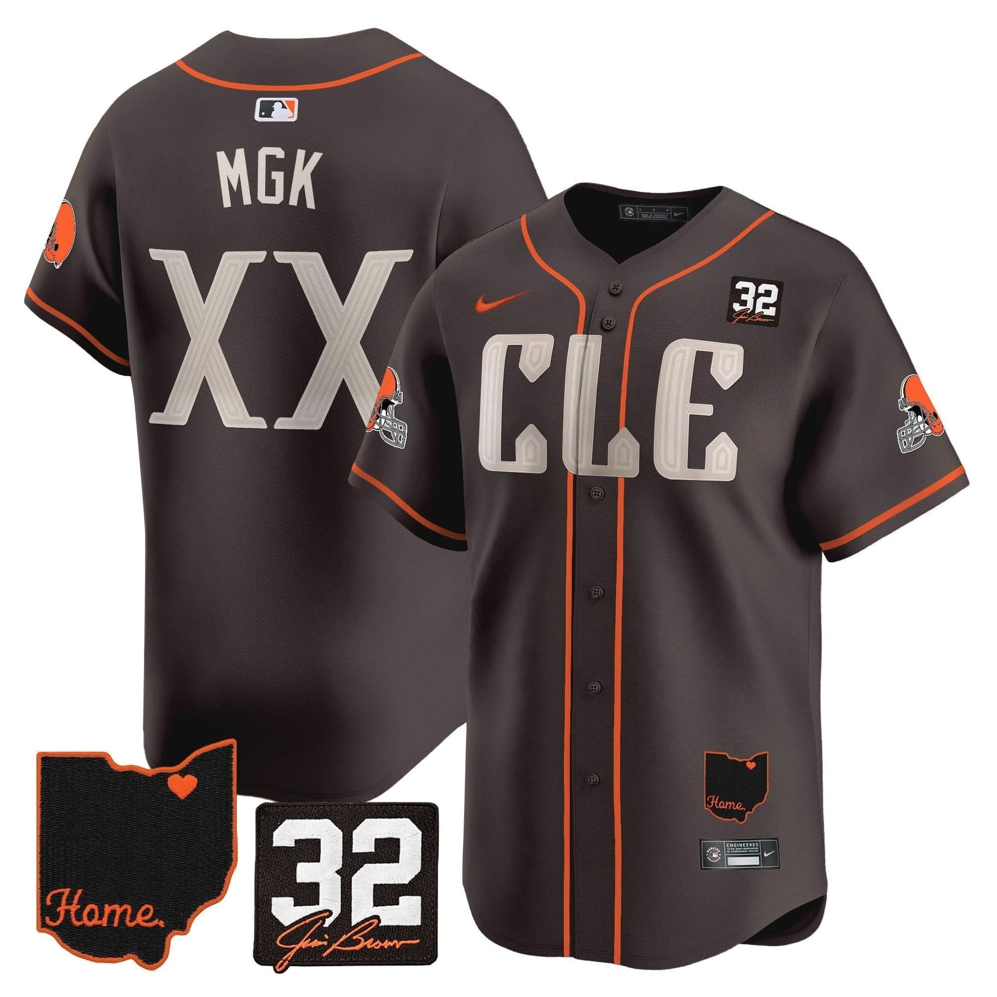 Men's Browns #32 Jim Brown Memorial & Home Patch Vapor Premier Limited Jersey - All Stitched