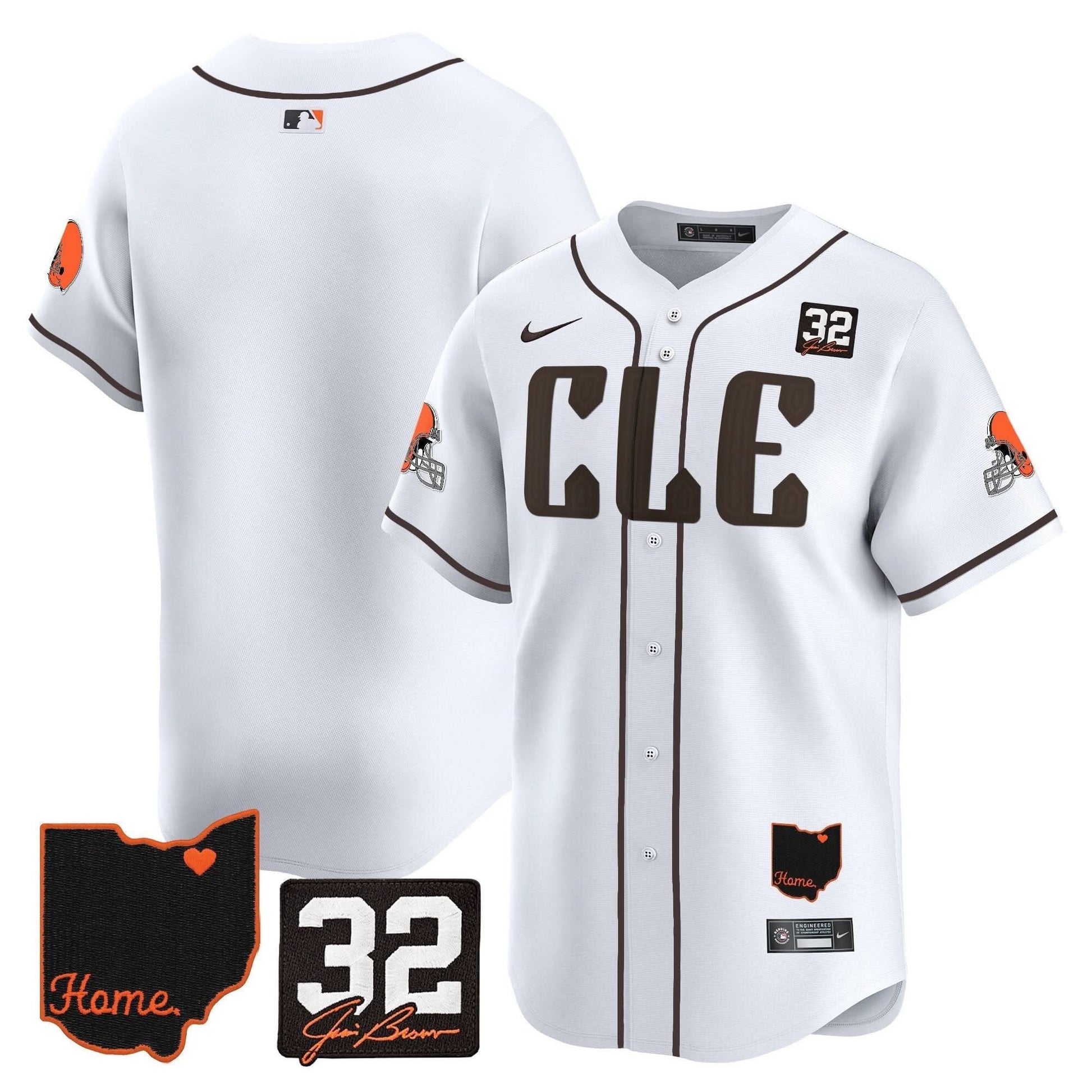 Men's Browns #32 Jim Brown Memorial & Home Patch Vapor Premier Limited Jersey - All Stitched