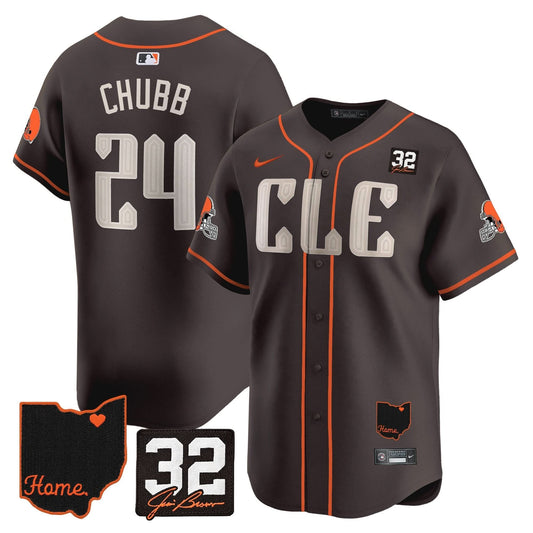 Browns #32 Jim Brown Memorial & Home Patch Vapor Premier Limited Baseball Jersey - All Stitched