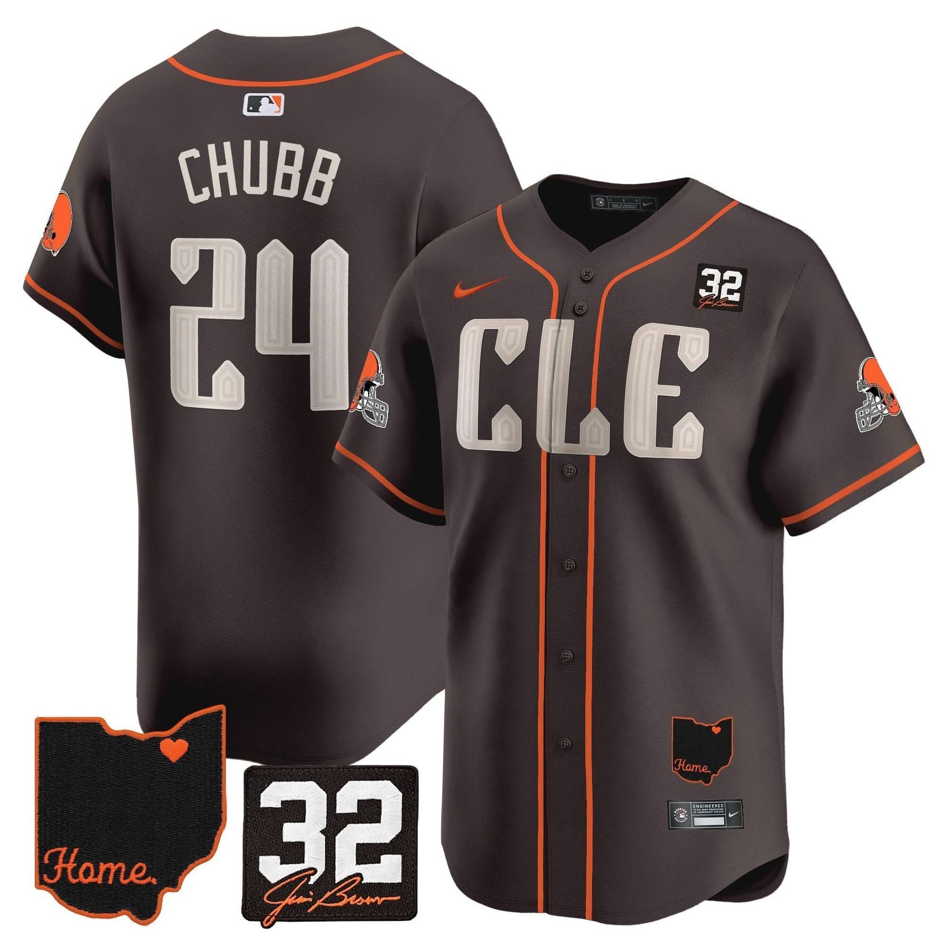 Men's Browns #32 Jim Brown Memorial & Home Patch Vapor Premier Limited Jersey - All Stitched