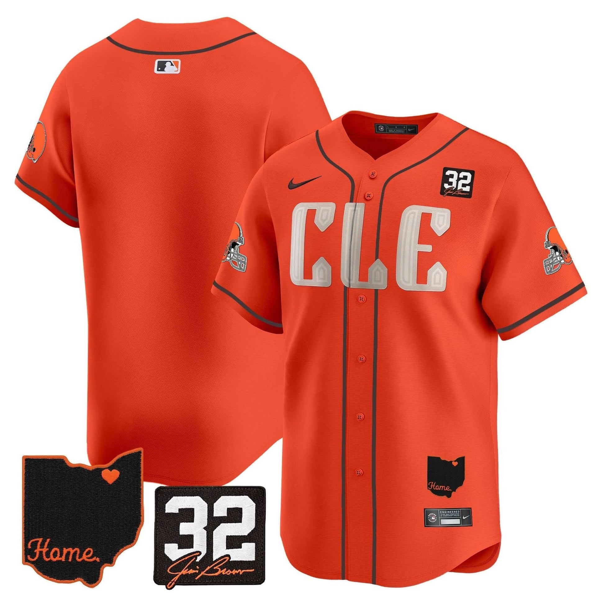 Men's Browns #32 Jim Brown Memorial & Home Patch Vapor Premier Limited Jersey - All Stitched