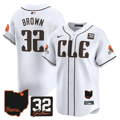 Browns #32 Jim Brown Memorial & Home Patch Vapor Premier Limited Baseball Jersey - All Stitched