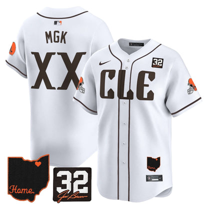 Men's Browns #32 Jim Brown Memorial & Home Patch Vapor Premier Limited Jersey - All Stitched
