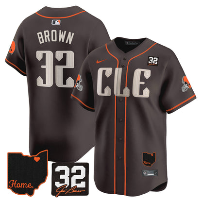 Browns #32 Jim Brown Memorial & Home Patch Vapor Premier Limited Jersey - All Stitched