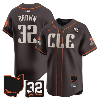 Browns #32 Jim Brown Memorial & Home Patch Vapor Premier Limited Baseball Jersey - All Stitched