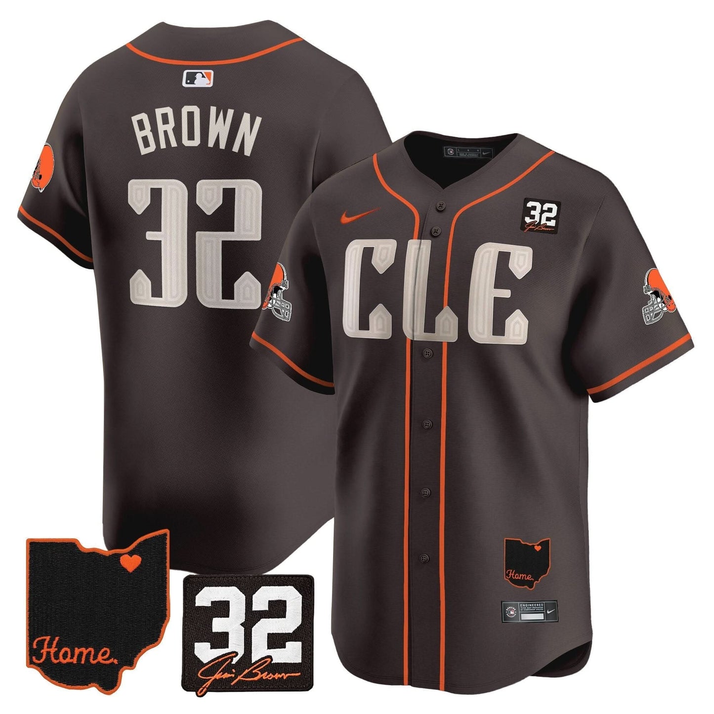 Men's Browns #32 Jim Brown Memorial & Home Patch Vapor Premier Limited Jersey - All Stitched