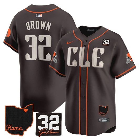 Men's Browns #32 Jim Brown Memorial & Home Patch Vapor Premier Limited Jersey - All Stitched