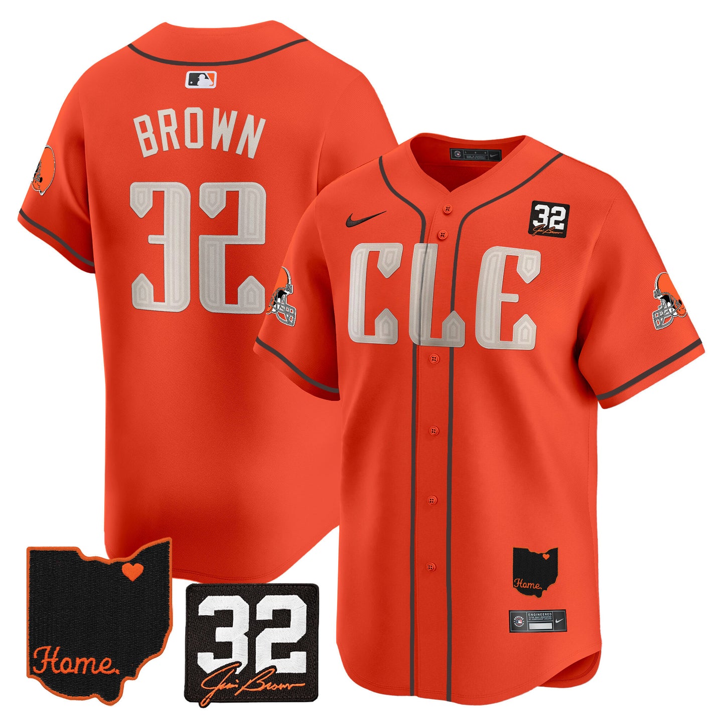 Browns #32 Jim Brown Memorial & Home Patch Vapor Premier Limited Jersey - All Stitched