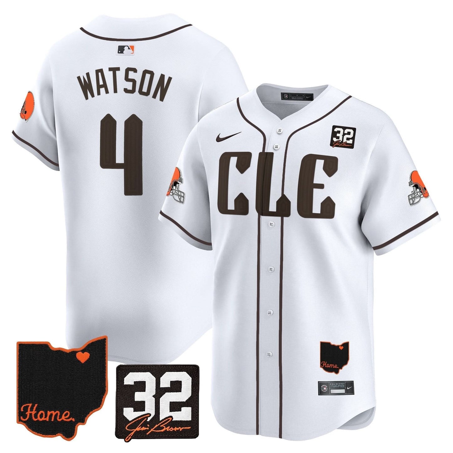Men's Browns #32 Jim Brown Memorial & Home Patch Vapor Premier Limited Jersey - All Stitched
