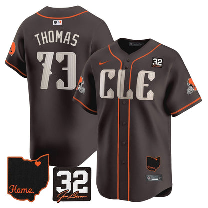 Browns #32 Jim Brown Memorial & Home Patch Vapor Premier Limited Baseball Jersey - All Stitched