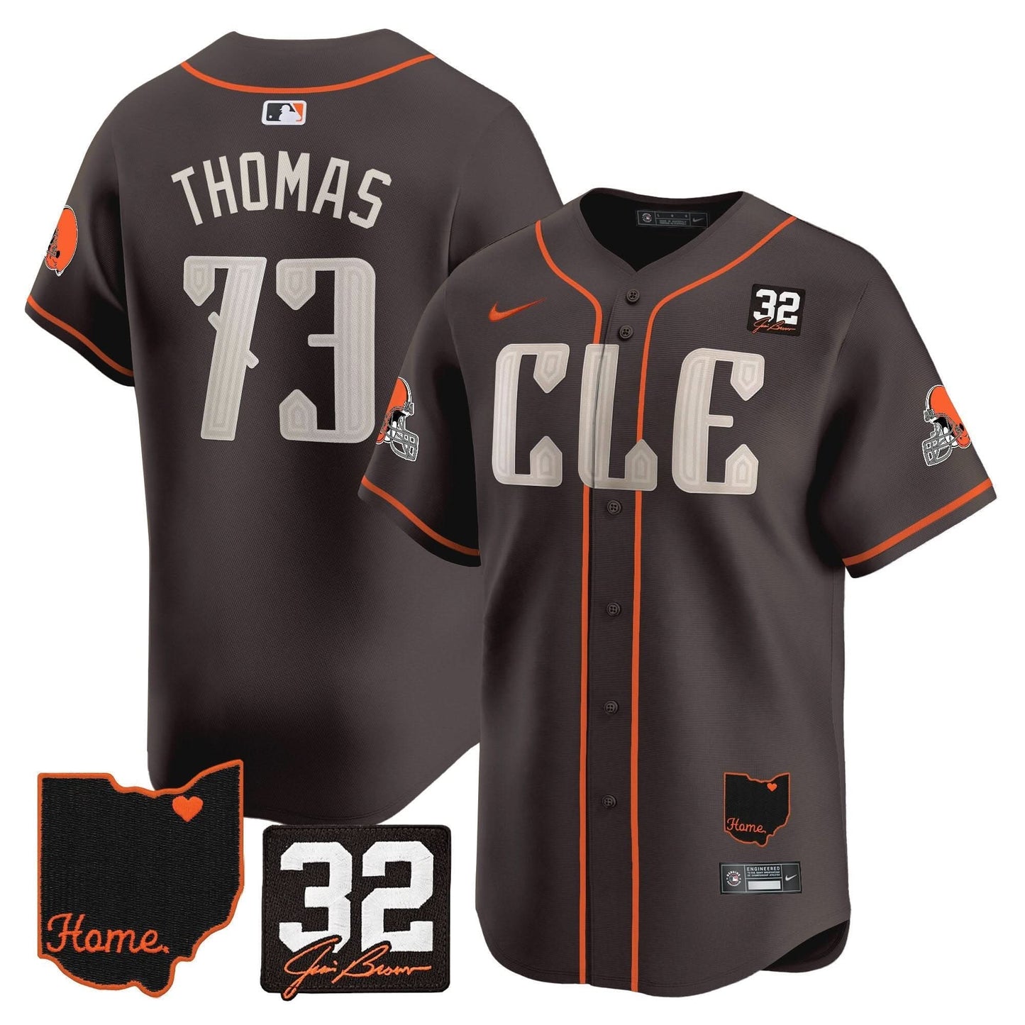 Men's Browns #32 Jim Brown Memorial & Home Patch Vapor Premier Limited Jersey - All Stitched
