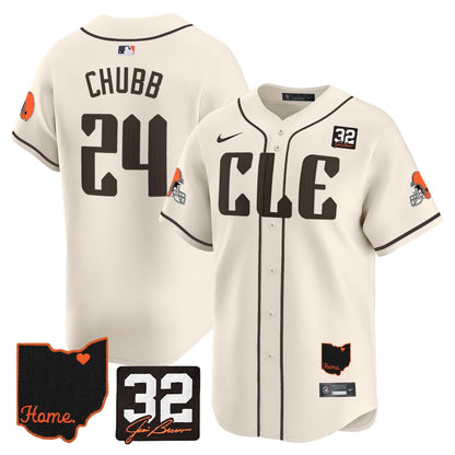 Browns #32 Jim Brown Memorial & Home Patch Vapor Premier Limited Baseball Jersey - All Stitched