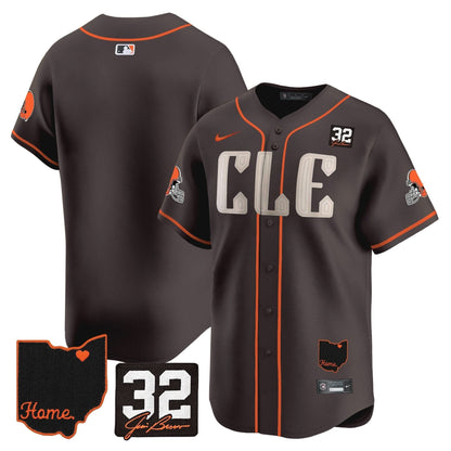 Men's Browns #32 Jim Brown Memorial & Home Patch Vapor Premier Limited Jersey - All Stitched