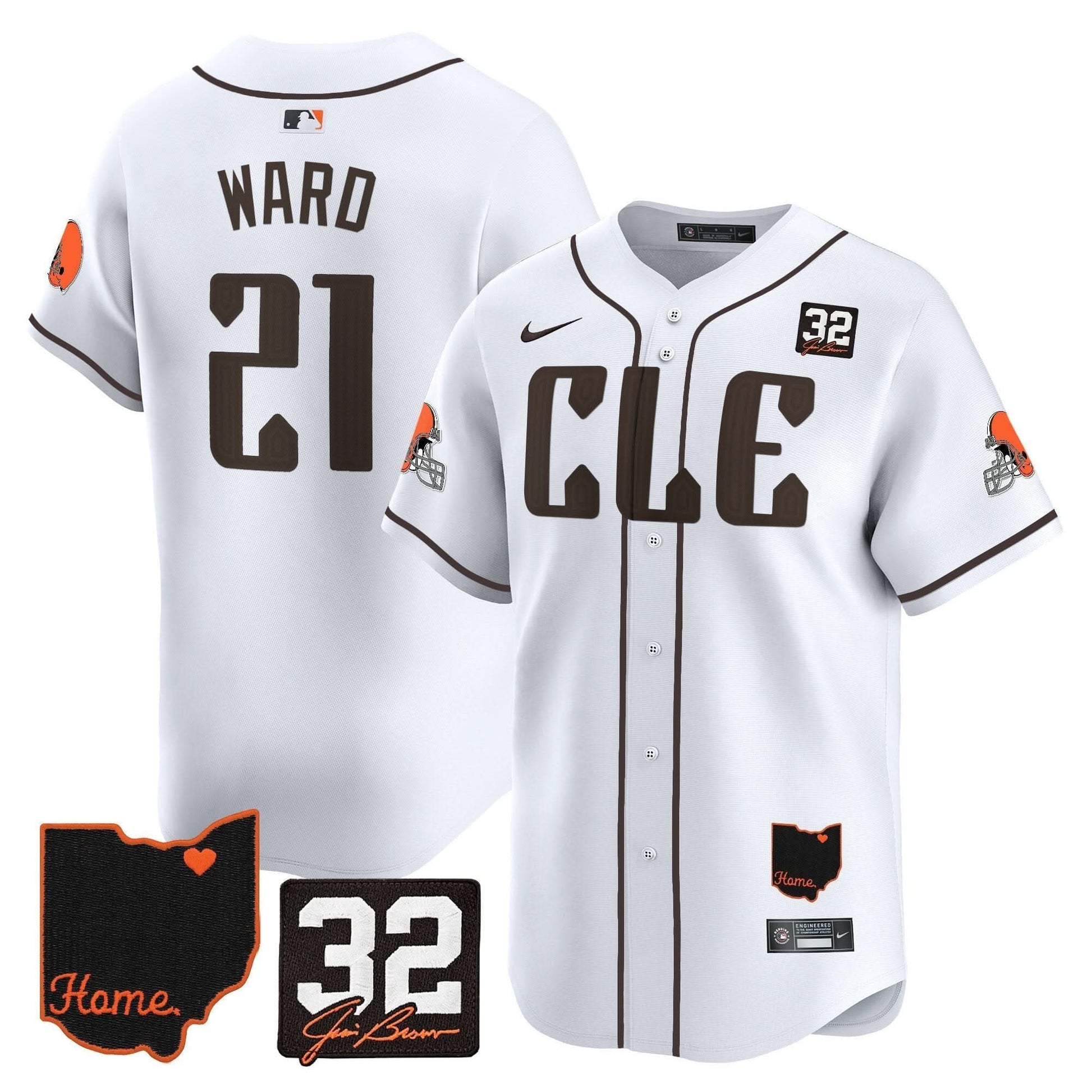 Men's Browns #32 Jim Brown Memorial & Home Patch Vapor Premier Limited Jersey - All Stitched
