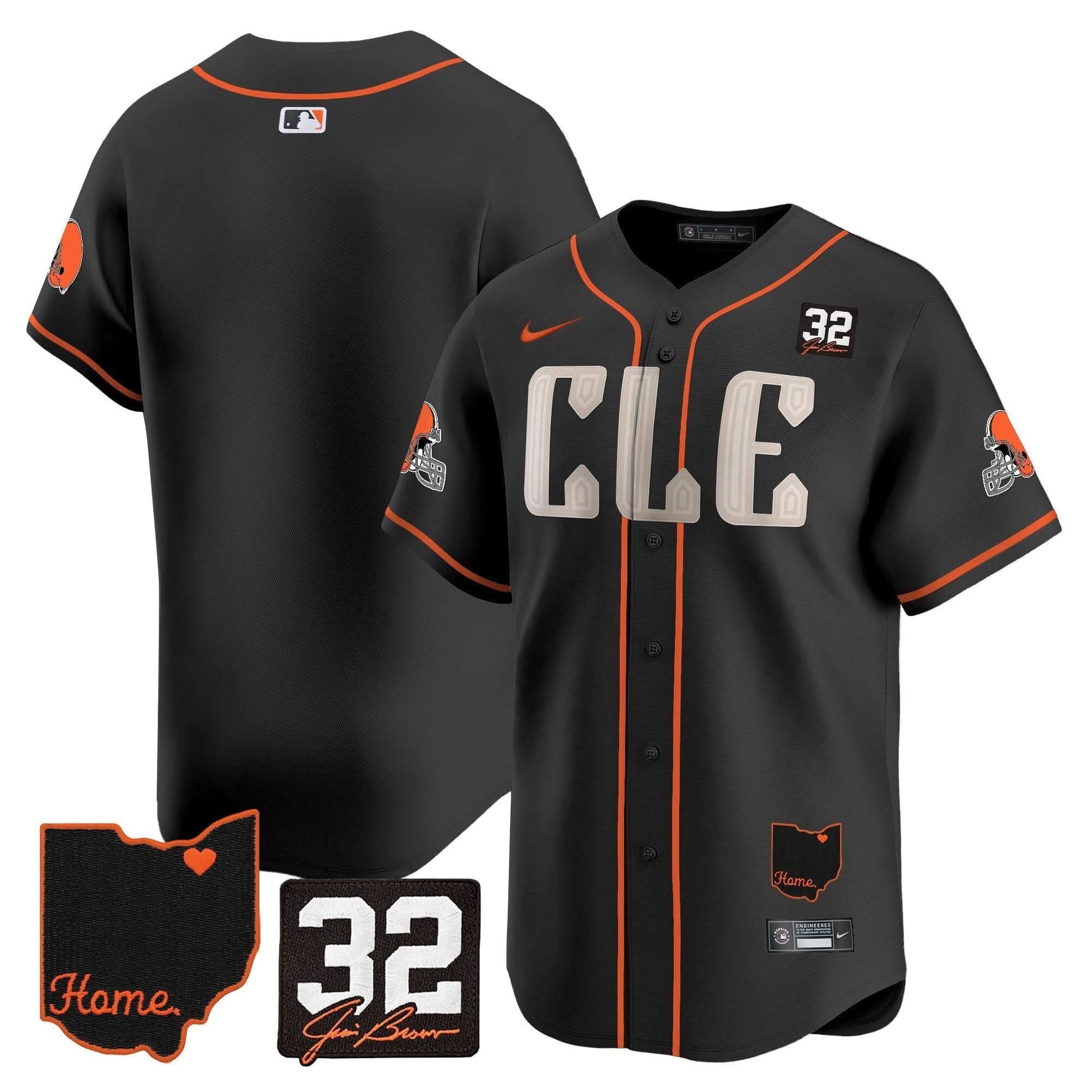 Men's Browns #32 Jim Brown Memorial & Home Patch Vapor Premier Limited Jersey - All Stitched