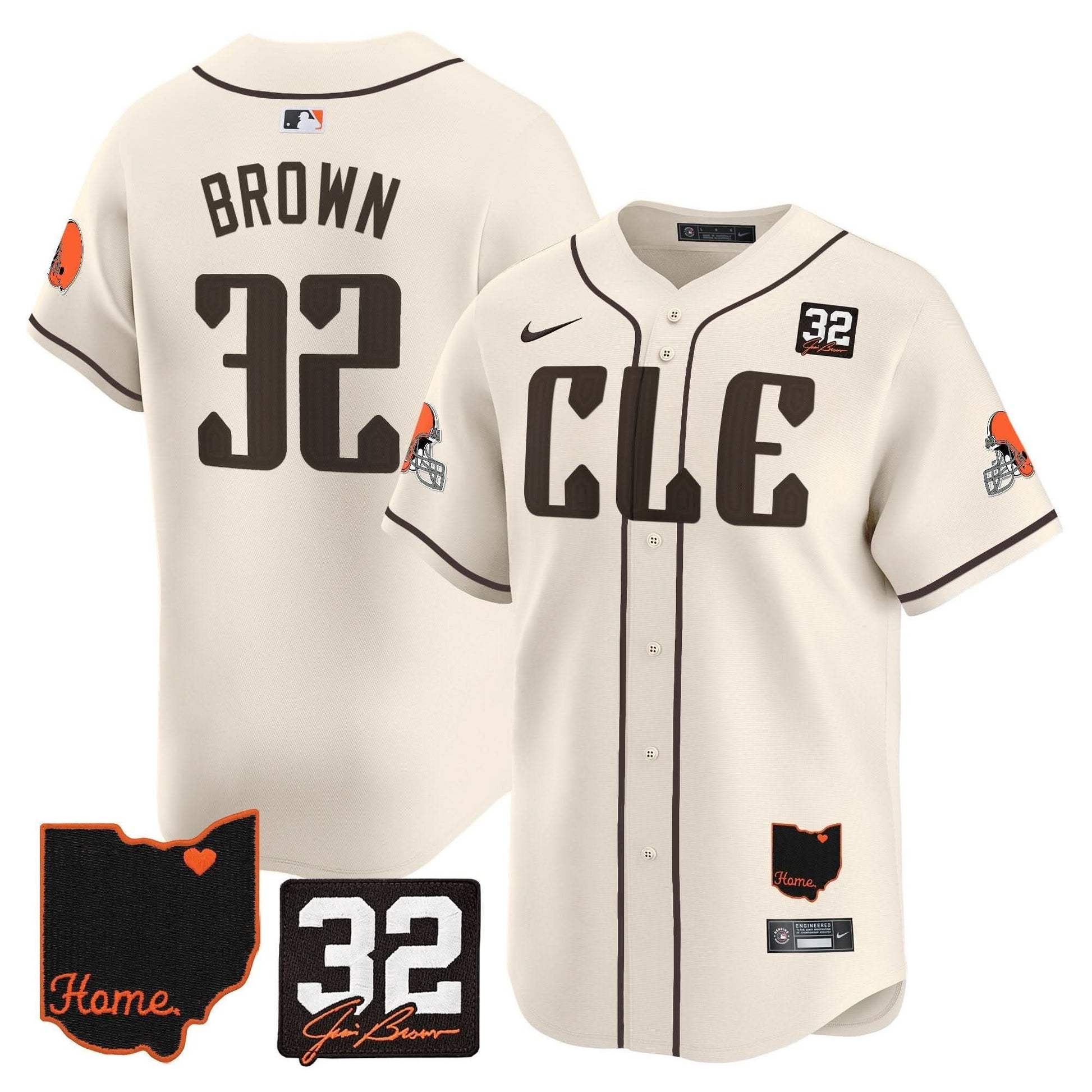 Men's Browns #32 Jim Brown Memorial & Home Patch Vapor Premier Limited Jersey - All Stitched
