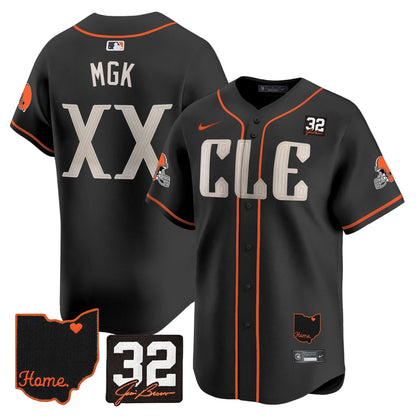 Browns #32 Jim Brown Memorial & Home Patch Vapor Premier Limited Baseball Jersey - All Stitched
