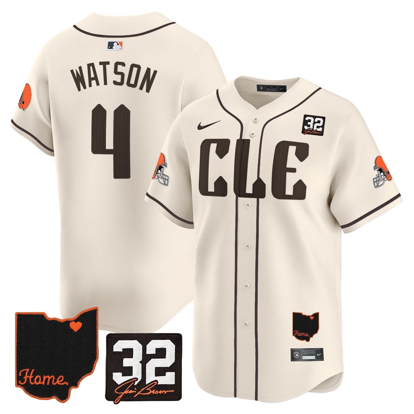 Men's Browns #32 Jim Brown Memorial & Home Patch Vapor Premier Limited Jersey - All Stitched