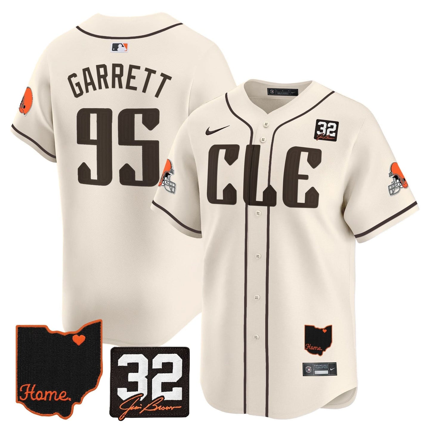 Browns #32 Jim Brown Memorial & Home Patch Vapor Premier Limited Baseball Jersey - All Stitched