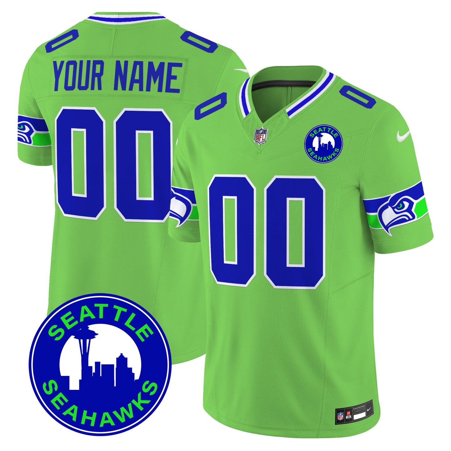 Seahawks 2024 Seattle City Patch Vapor Limited Custom Jersey - All Stitched