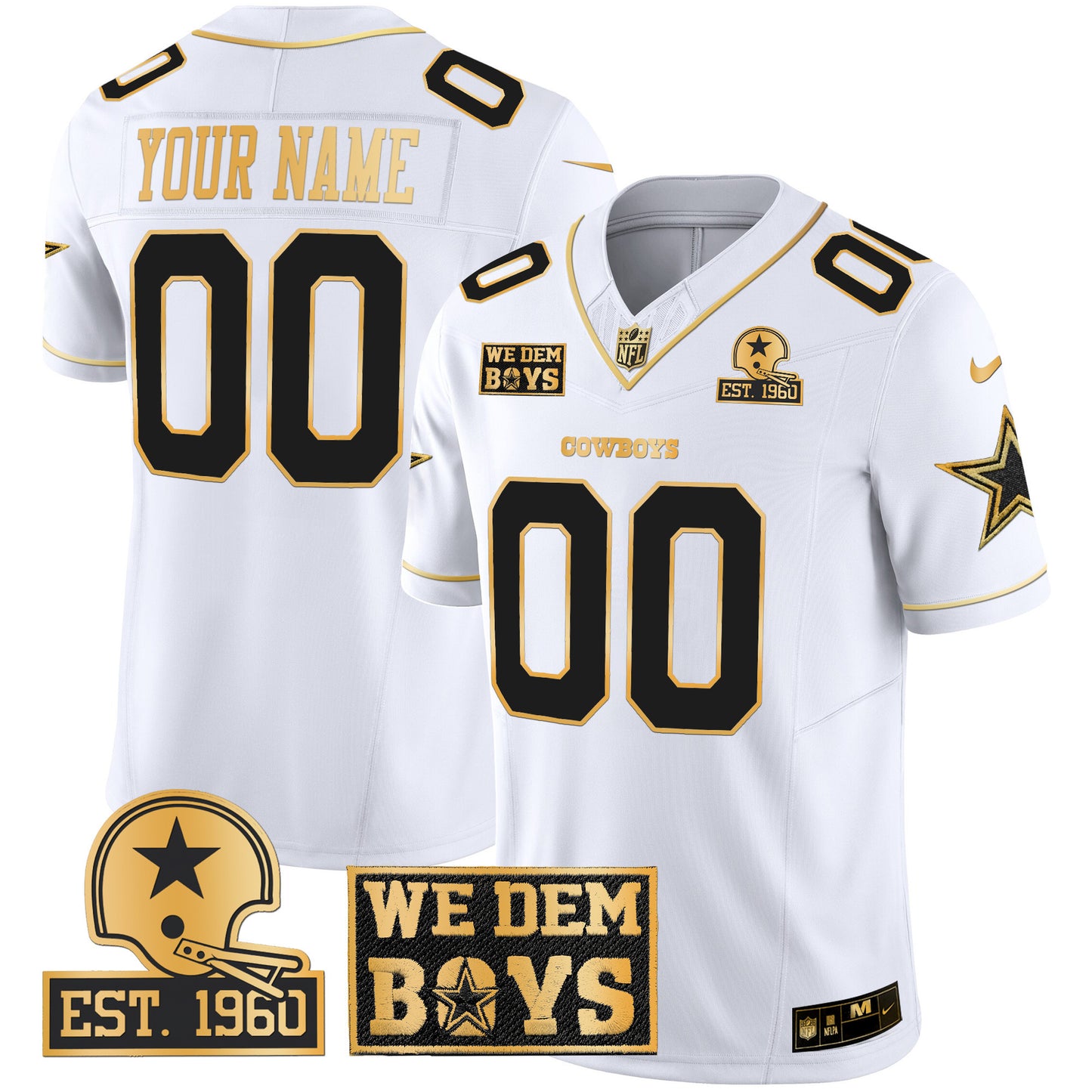 Cowboys Est. 1960 & We Dem Boyz Patch Gold Vapor Limited Custom Jersey - All Stitched