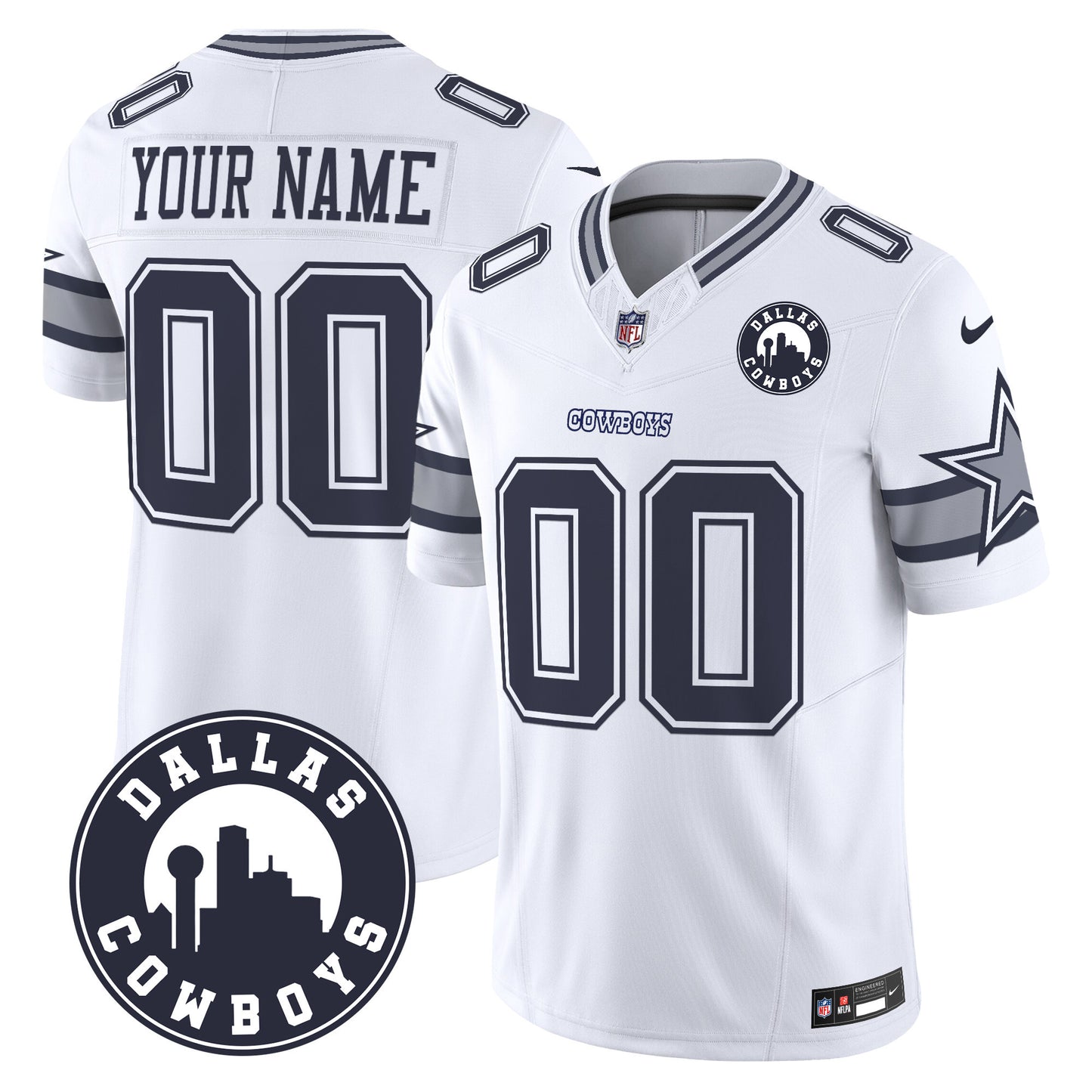 Cowboys Dallas City Patch Vapor Limited Custom Jersey - All Stitched