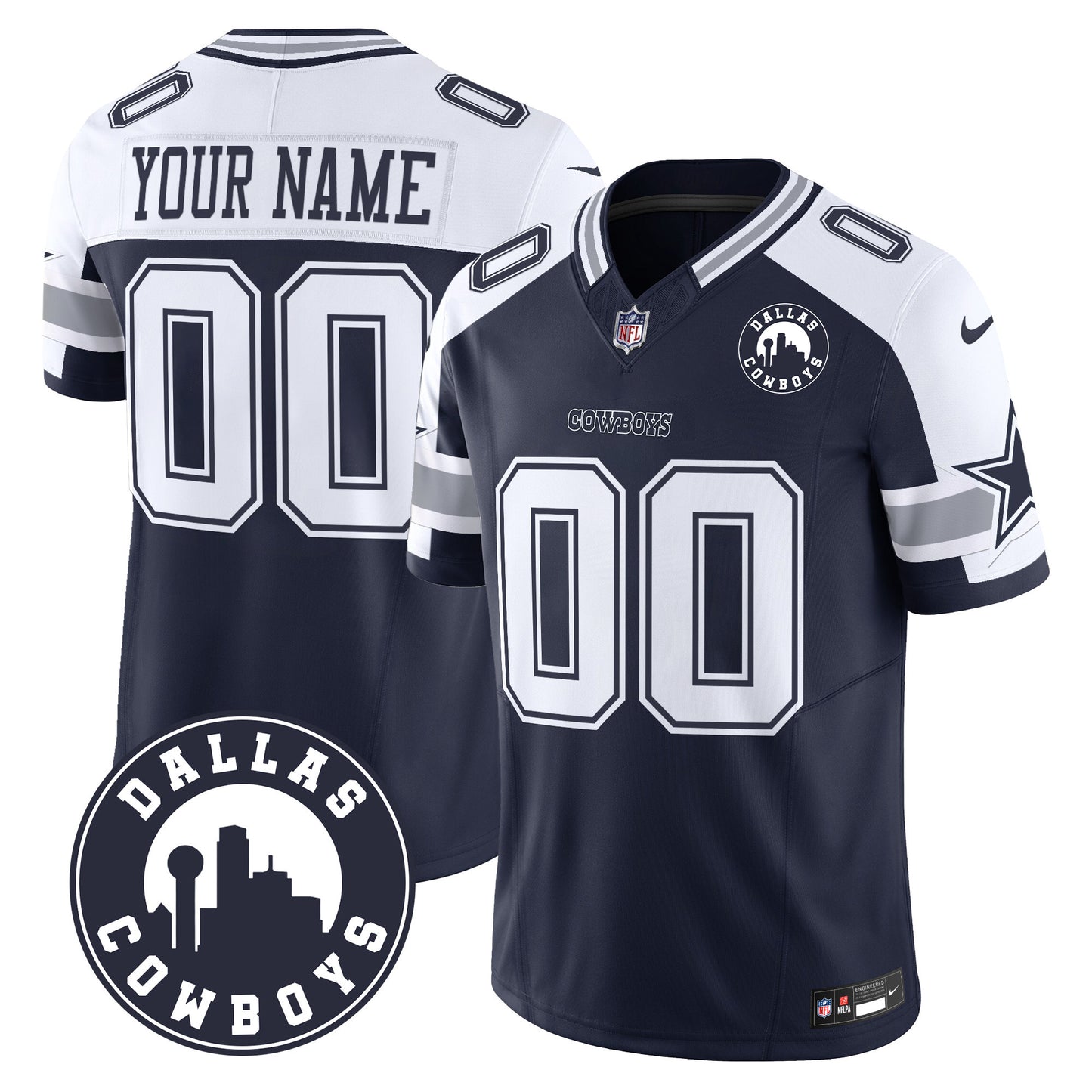 Cowboys Dallas City Patch Vapor Limited Custom Jersey - All Stitched