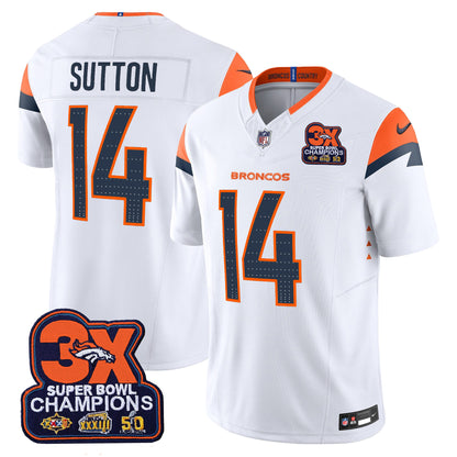 Denver Broncos 3-Time Champions Patch Vapor Limited Jersey - All Stitched