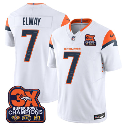 Denver Broncos 3-Time Champions Patch Vapor Limited Jersey - All Stitched