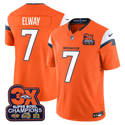 Denver Broncos 3-Time Champions Patch Vapor Limited Jersey - All Stitched