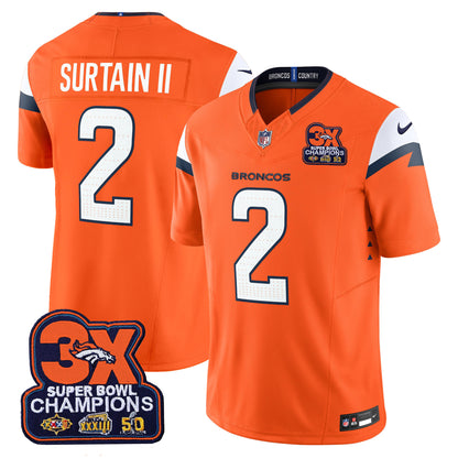 Denver Broncos 3-Time Champions Patch Vapor Limited Jersey - All Stitched