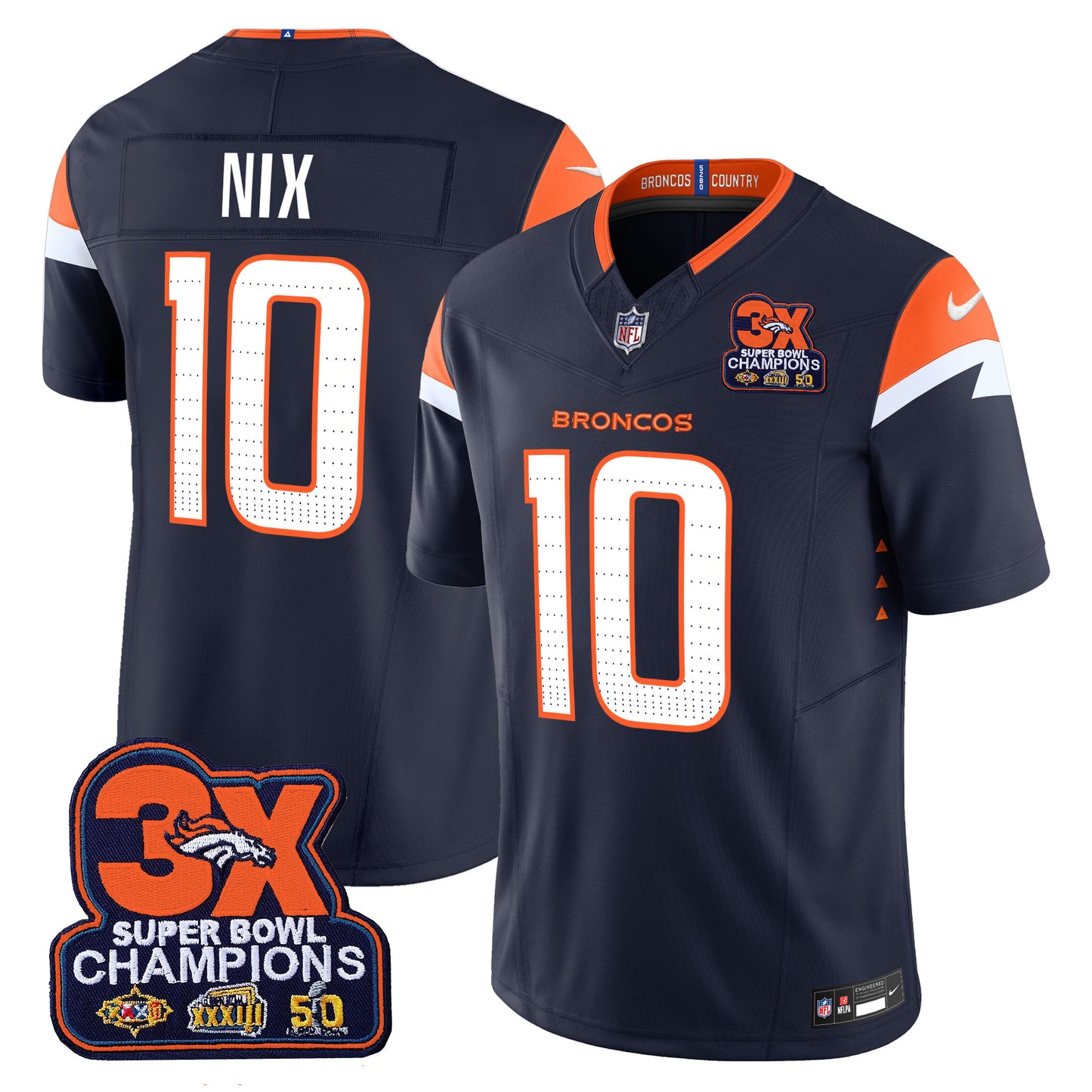 Denver Broncos 3-Time Champions Patch Vapor Limited Jersey - All Stitched