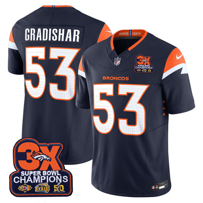 Denver Broncos 3-Time Champions Patch Vapor Limited Jersey - All Stitched