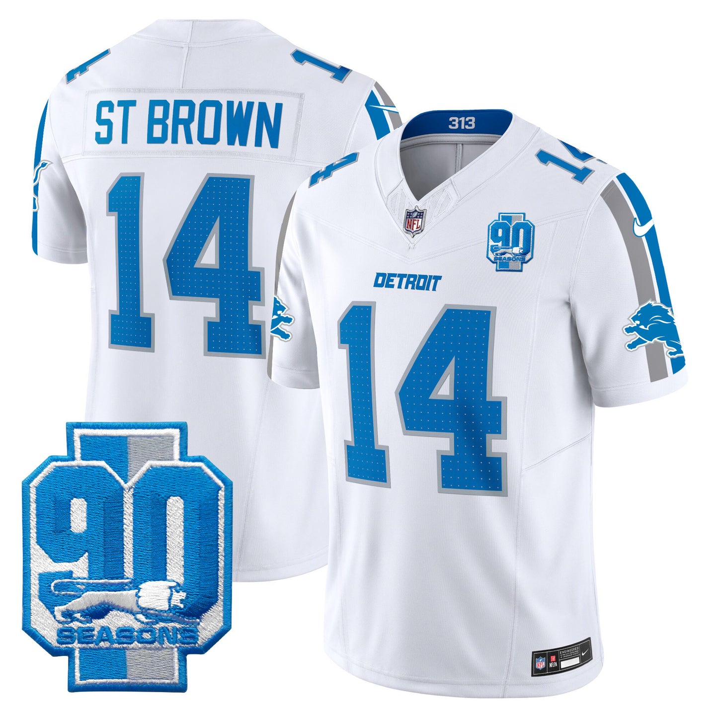 Detroit Lions 90th Year Patch Vapor Limited Jersey - All Stitched