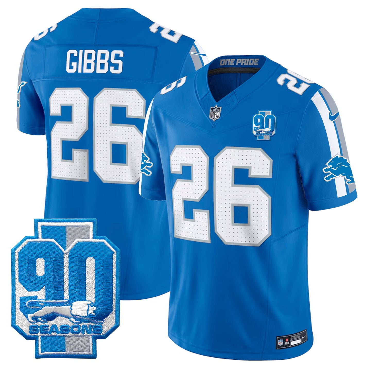 Detroit Lions 90th Year Patch Vapor Limited Jersey - All Stitched