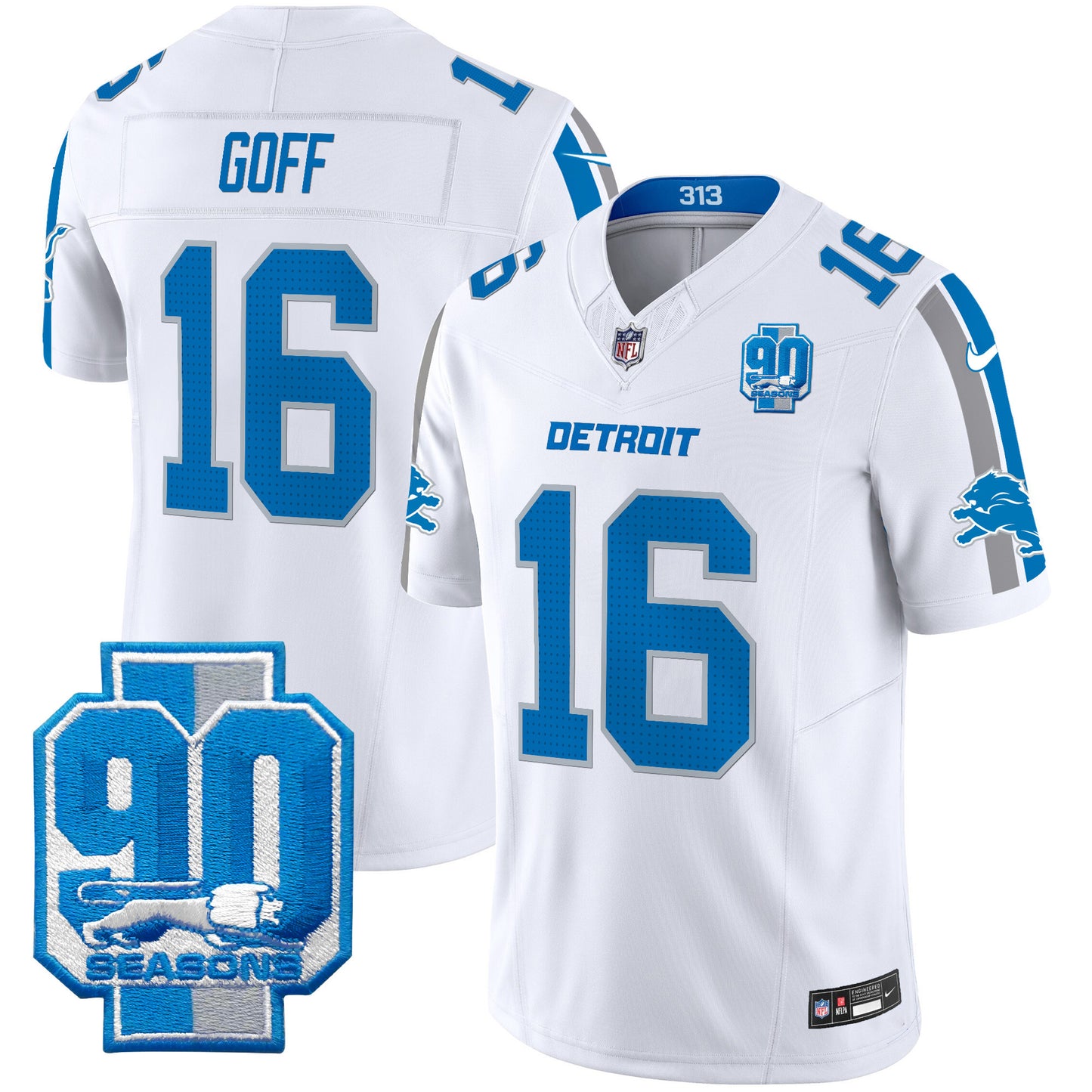 Detroit Lions 90th Year Patch Vapor Limited Jersey - All Stitched