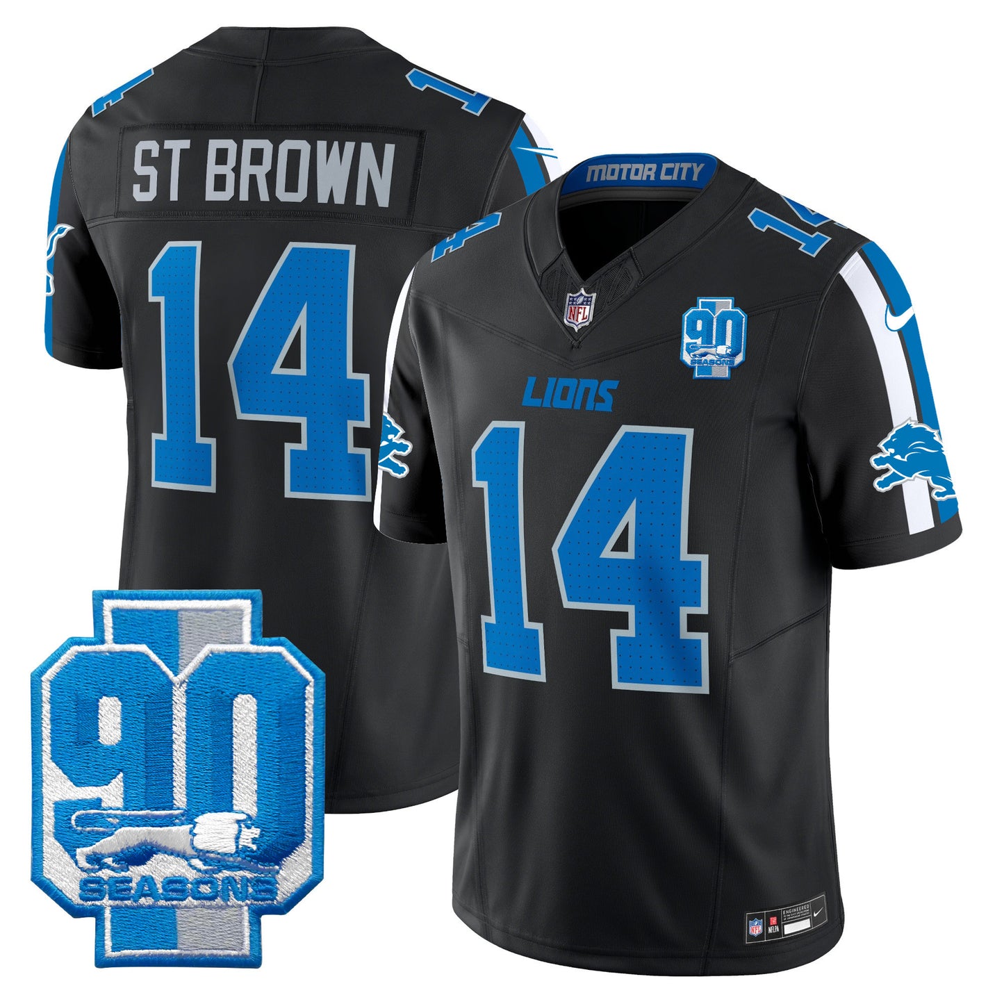 Detroit Lions 90th Year Patch Vapor Limited Jersey - All Stitched