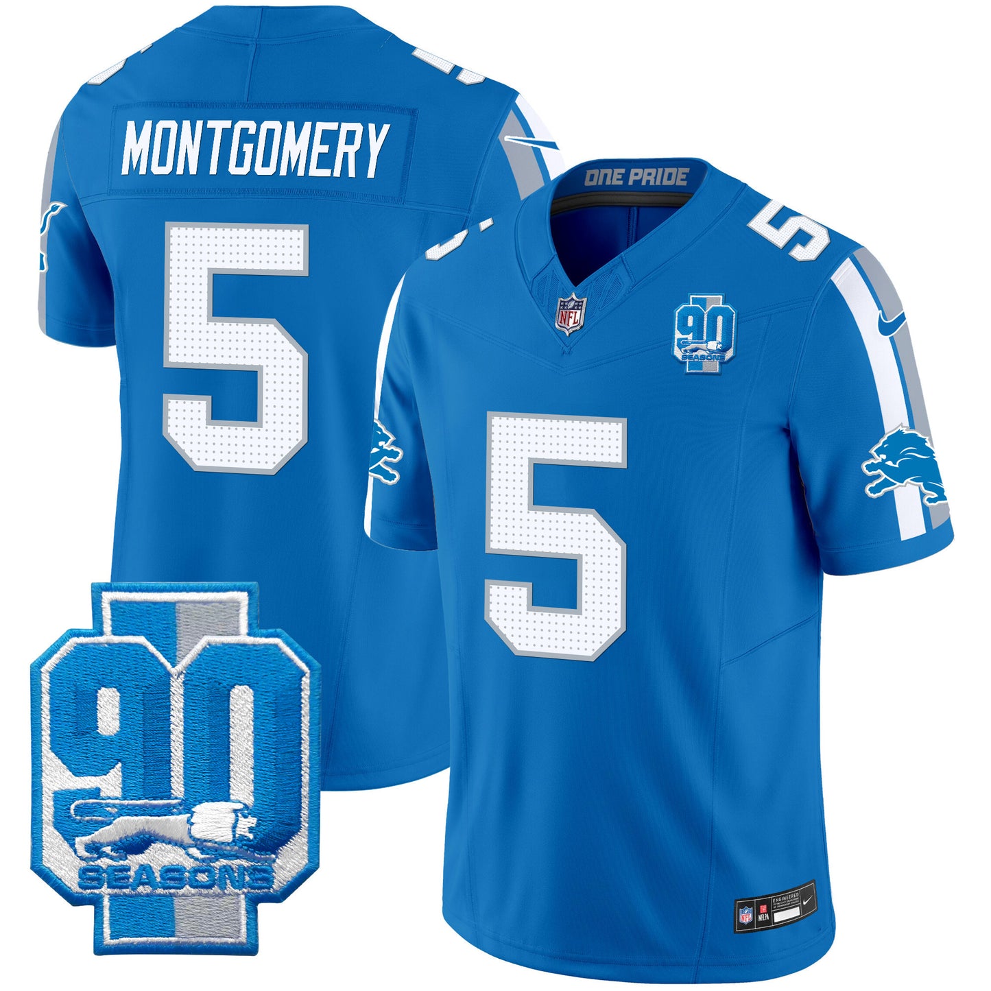 Detroit Lions 90th Year Patch Vapor Limited Jersey - All Stitched