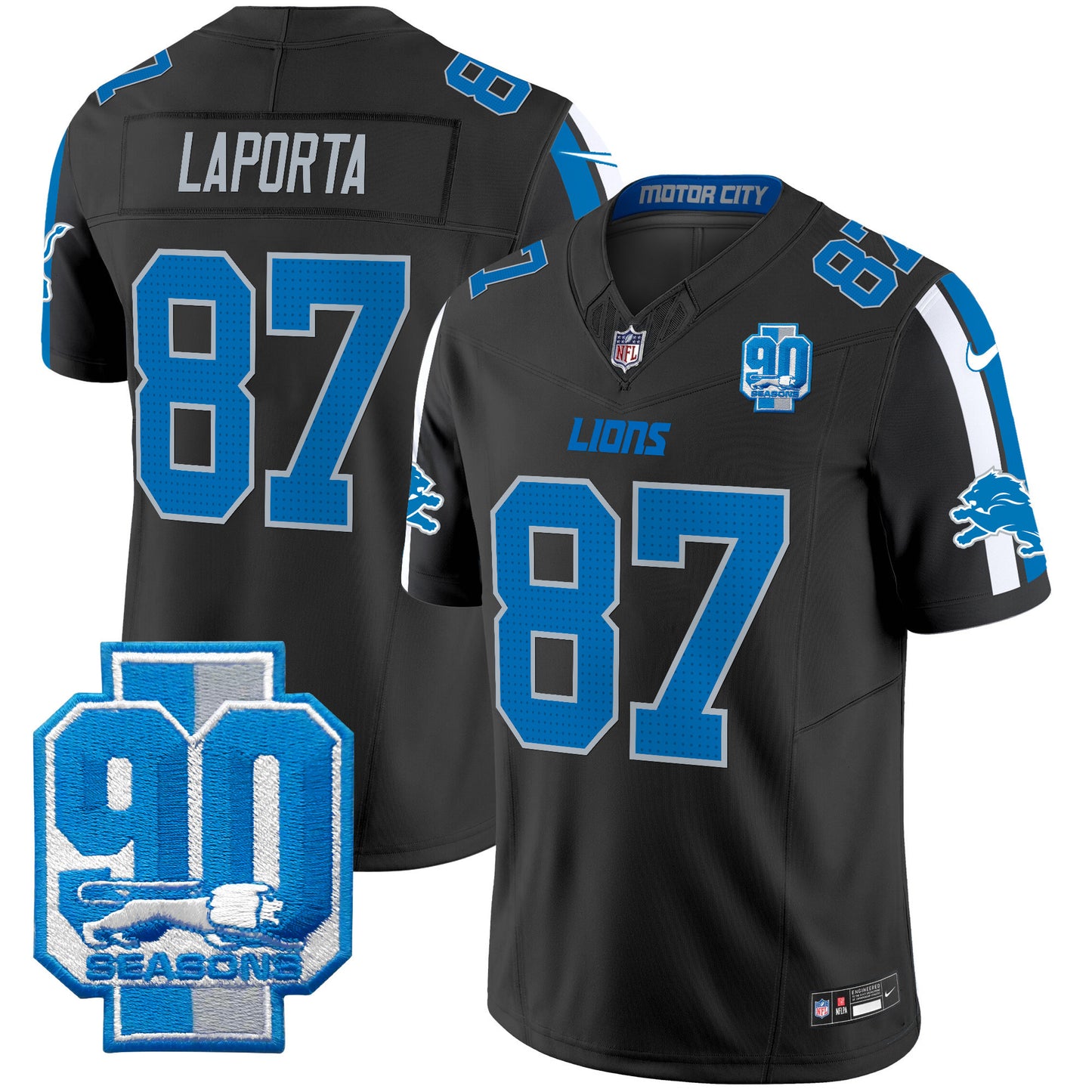 Detroit Lions 90th Year Patch Vapor Limited Jersey - All Stitched