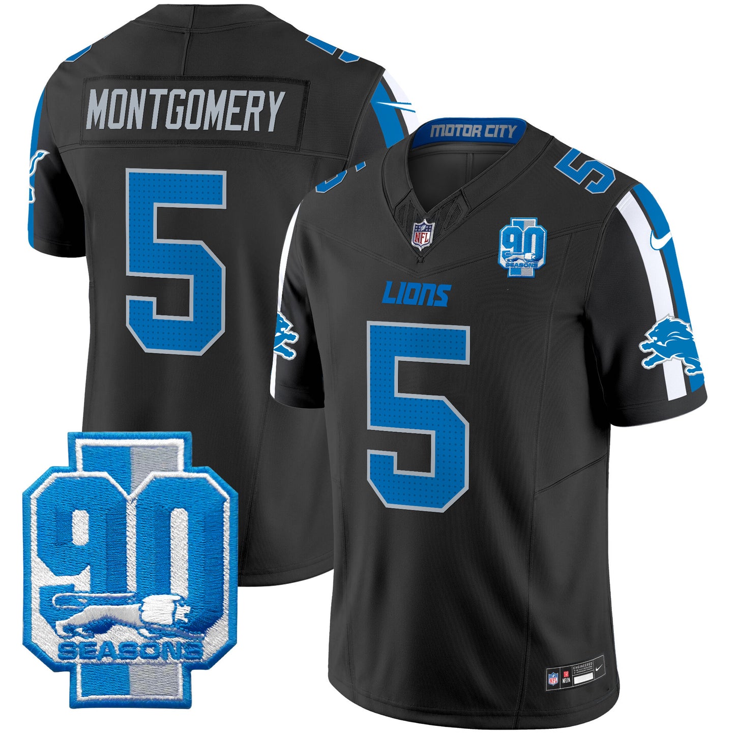 Detroit Lions 90th Year Patch Vapor Limited Jersey - All Stitched