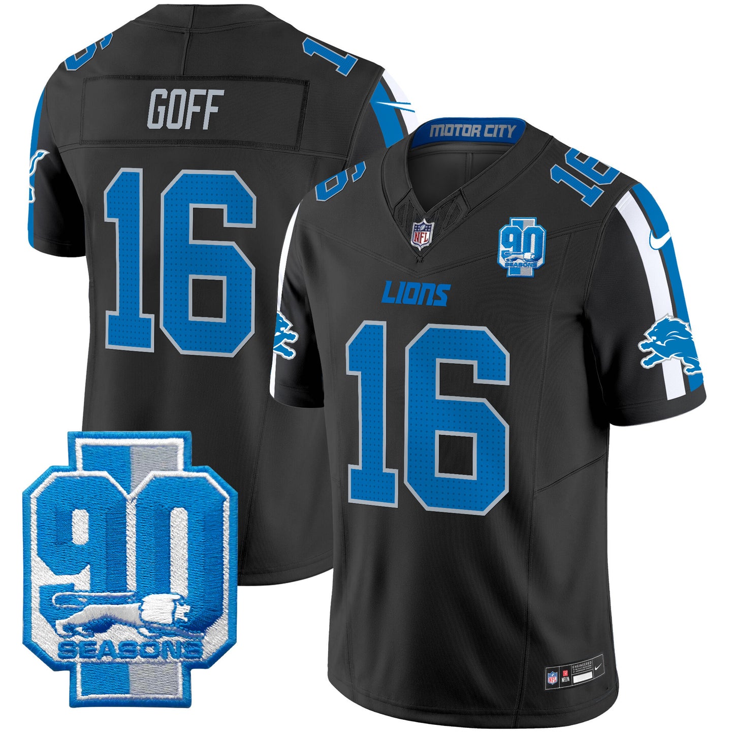 Detroit Lions 90th Year Patch Vapor Limited Jersey - All Stitched