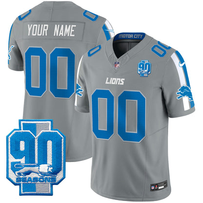 Detroit Lions 90th Year Patch Vapor Limited Custom Jersey - All Stitched