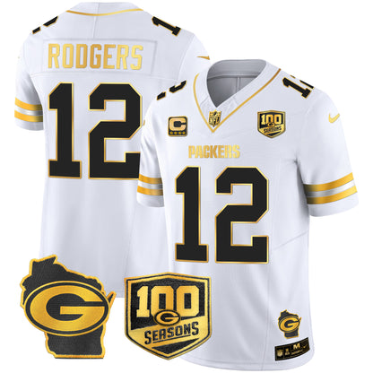 Packers 100th Season & Home Patch Gold Vapor Limited Jersey – All Stitched