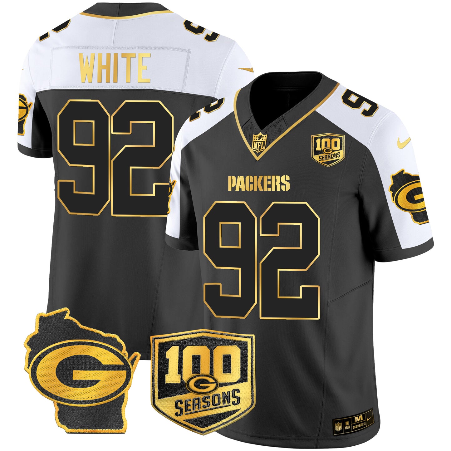 Packers 100th Season & Home Patch Gold Vapor Limited Jersey – All Stitched