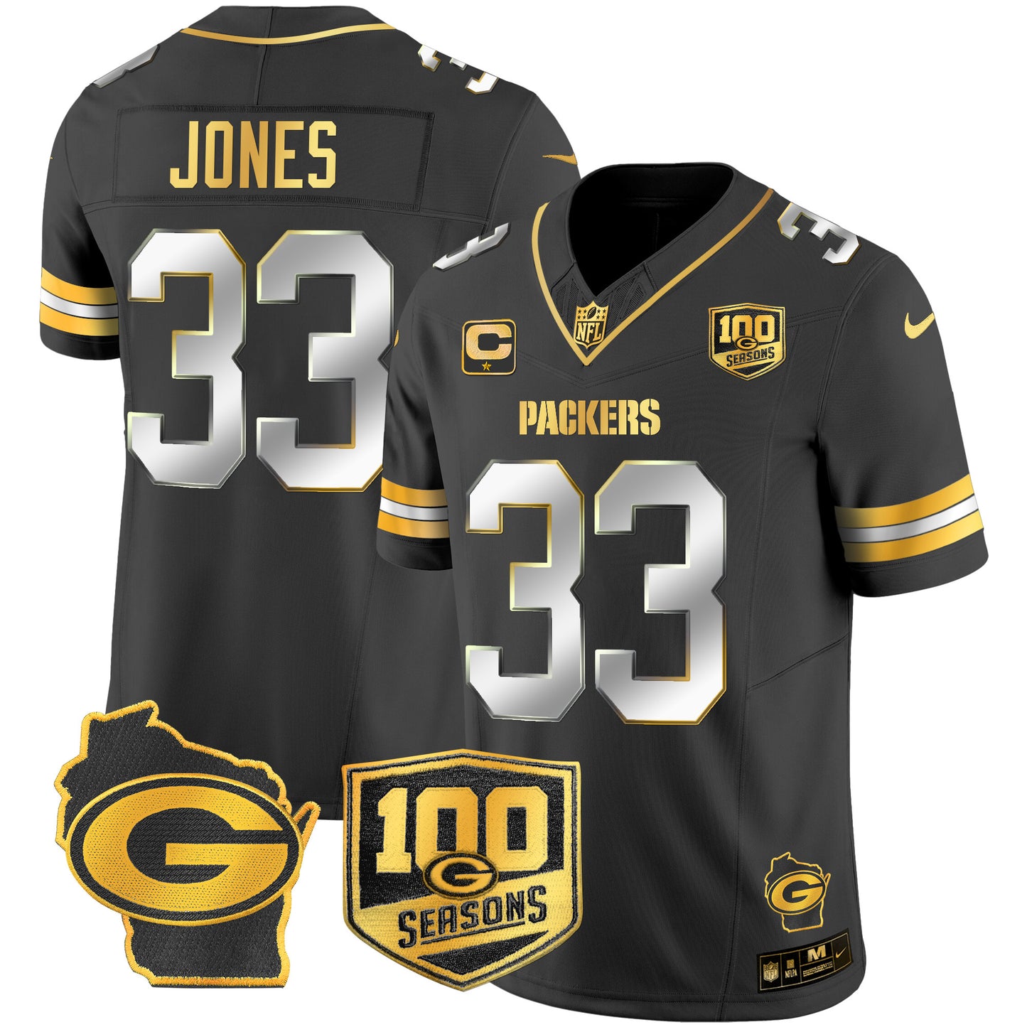 Packers 100th Season & Home Patch Gold Vapor Limited Jersey – All Stitched