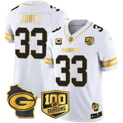 Packers 100th Season & Home Patch Gold Vapor Limited Jersey – All Stitched