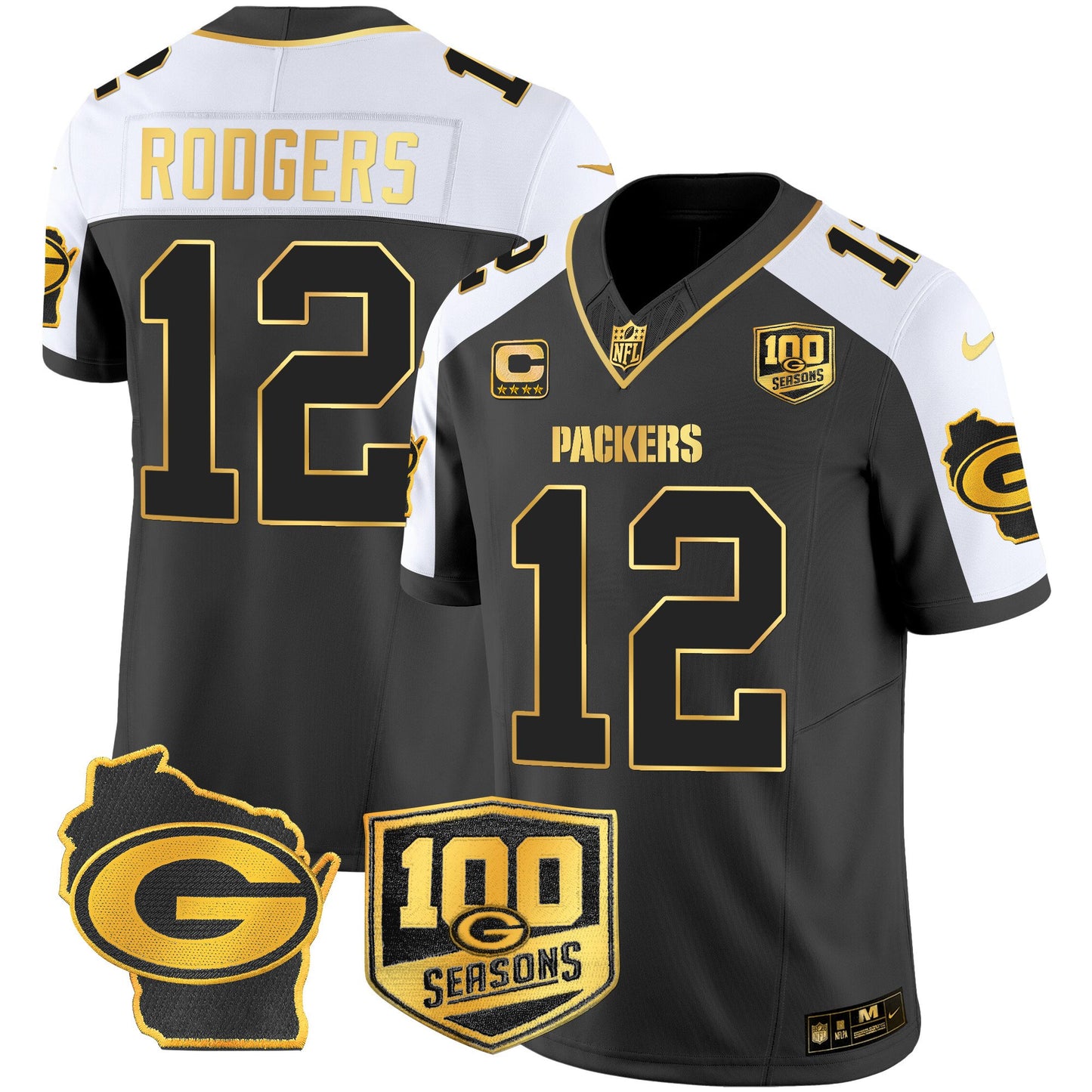 Packers 100th Season & Home Patch Gold Vapor Limited Jersey - All Stitched